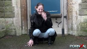 Raw public piss freak gets lucky in public toilet thrill