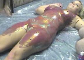 Blonde hottie Belle gets painted