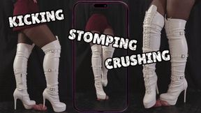Kicking, Stomping, and Crushing your Cock in White Knee High Heels (Vertical Version) - TamyStarly - Cock Balls Crush Trample, Shoejob, CBT, Trampling, Bootjob, Stomping