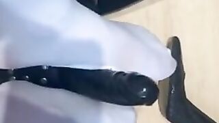 Pose and humiliating my toes sub by giving a devils pedicure on his face