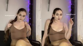 Brown leather pants, Braided ponytail & sexy smoking - Smokingrapunzel