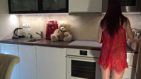 Amazingly Beautiful Super Hot Sexy and Tight Meaty Pussy Hot New Wife Takes Her Panties off in the Kitchen to Show Her Naked Ass