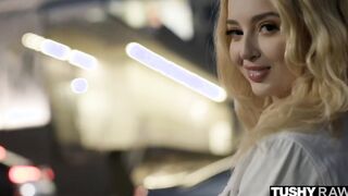 TUSHYRAW Tight little Blonde Lexi gets DPed by two long dicks