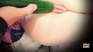 Cucumber makes moan and have a huge orgasm to this beautiful babe