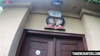 Redhead Asian Cherry gagging on my cock before riding on it