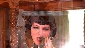 Slick & Flick in HD - Smoking with a Holder in my Latex Catsuit - Femdom - Human Ashtray