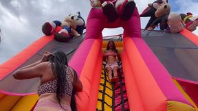 Horny&#x1F975; lesbians pleasure each other in a bouncy castle
