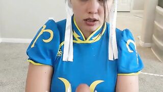 Halloween - Chun Li is defeated and must now suck penis and got covered into cum as punishment