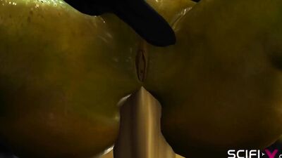 Alien sex in a starship. Female green alien gets fucked by a big monster