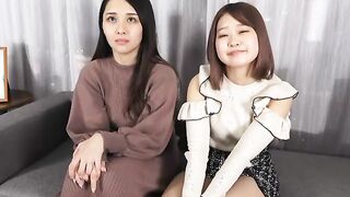 Horny lounge girls, Mio Yoshikawa and Asuka Suzumura inside a lesbo show
