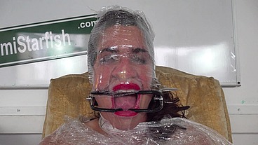 Shrink wrap bondage - face fuck throatpie