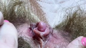 Ultra intimate POV hairy snatch orgasm&#x1F4A6; fest featuring massive labial extremities