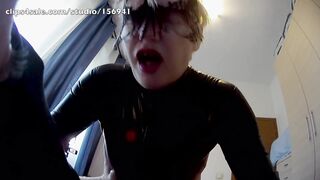 Catsuit and Big Gloves and Overknee Boots Leads to Huge