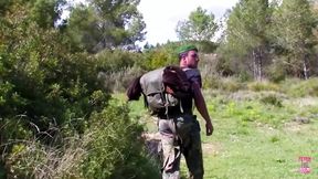 Redhead rode hard, cowgirl-style, with a horny&#x1F975; soldier on her mountainside