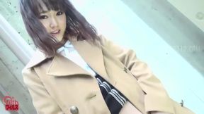 Asian Brunette Dousing Herself in Public