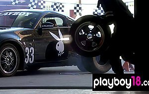 Bombastic Nascar racer babe AJ Alexander reveals her big fake boobs