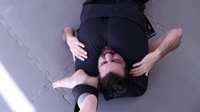 hot girl giving a judogi scissorhold class - headscissors, reverse headscissors and grapevine