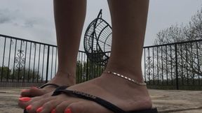 FeetWondersPublic- Flip Flops and Orange toes in the garden