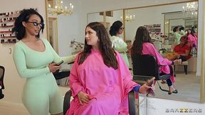 Milfs Lauren Pixie and Alyx Star share client's cock in the hair-salon - Brazzers