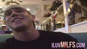 Milf brunette with pierced fake tits gets a wet facial