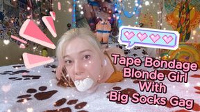 Tape Bondage Blonde Girl With Big Socks Gag