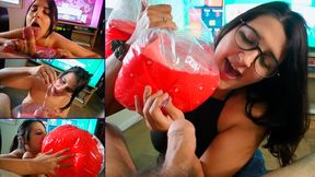 POV Blowjob and beachball blow playing games - Bunny Looner