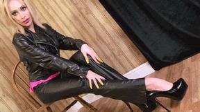 Blonde Geek Misbehaves in Tight Leather! STANDARD DEF