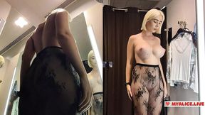 Busty Blonde Models Try On Transparency In The Fitting Room