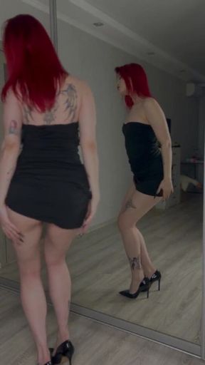 Thrilling moment from &quot;Dance sexy redhead in long black tight dress&quot;
