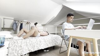 My stepsister doesn't care if I'm studying, she wants me to fuck her