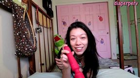 mean college girl has to change messy adult diaper!