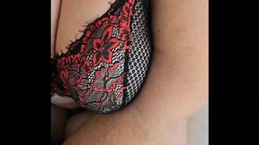 Fat sexy Mature BBW Granny in red lingerie  She shows hairy pussy