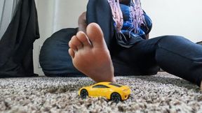Giantess Sexy Soles vs Tiny Yellow Car 4K smaller