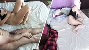 Blowjob with amateur wife, hairy pussy, big ass  Sensual massage of a hot couple with oil on the body