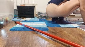 Sexy wife, hairy pussy, big ass, vacuum cleaner in empty house
