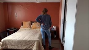 Jeans-Caged&#x6DEB;Son Friends Masturbate Viewing My Ass&#x1F351;, Craves Throbbing Penetration