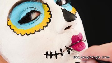 Body painted Latina bangs huge dick