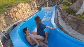 My stupid stepsister gets stuck on the pool slide and I take the opportunity to fuck her wildly