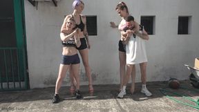 A team with tall girls taunting the opposite team