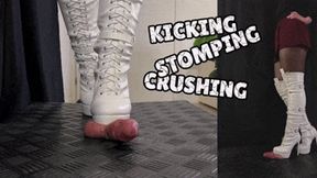 Kicking, Stomping, and Crushing your Cock in White Knee High Heels (Double Slave Version) - TamyStarly - Cock Balls Crush Trample, Shoejob, CBT, Trampling, Bootjob, Stomping