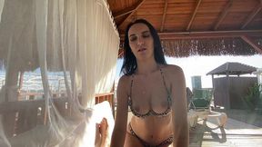 risky public blowjob on the beach