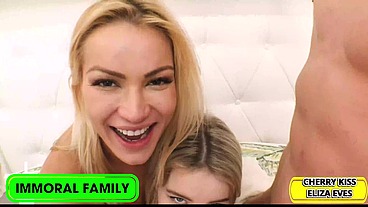 STEPBROTHERS BOND in SQUIRTING FOURSOME w CHERRY KISS & ELIZA EVES – IMMORAL FAMILY 4K