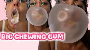 Chewing big gum and bubbles in ponytails