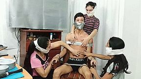 Lucas, Laura, Katherine & Maria in: Chair Bound And Tickled By Three Microfoamly Tape Gagged Girls! (high res mp4)