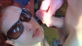 Nasty amateur redhead in sunglasses is fucked doggy and gives blowjob