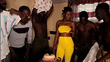 A birthday at the neighborhood gangbang. Rahima fucks with four strong guys on the day of her 23 year old birthday. A big and long cock spurting virgin ass