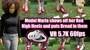 VR 6K 60fps | Model Maria shows off her red high heels and puts bread in them Then she puts her high heels back on barefoot and crushes the bread