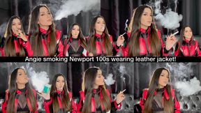Angie smoking Newport 100s wearing leather racer jacket!