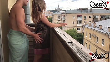 Blonde standing missionary on the terrace
