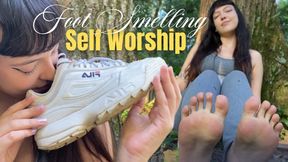 Miss Bimby Public Self Foot & Sneaker Smelling At the Park after Gym (720 - EN sub) Red Toenails - Outdoor Play - Sweaty Socks